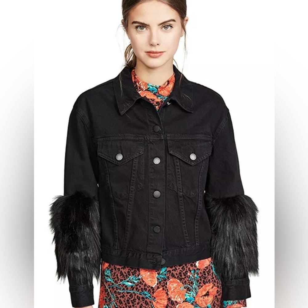 Alice + Olivia Cropped Jacket with Faux Fur Sleeve